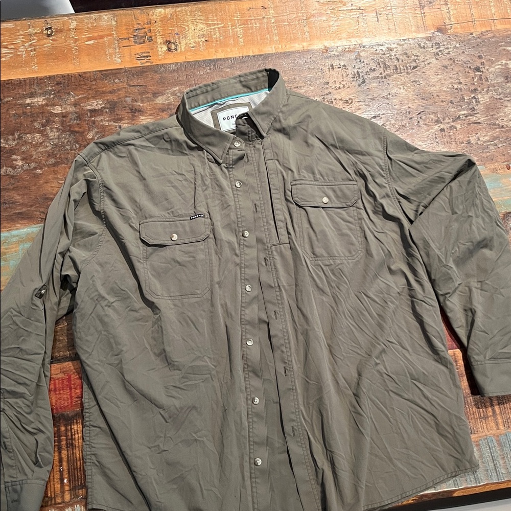 Poncho Olive Green Button-Up Shirt